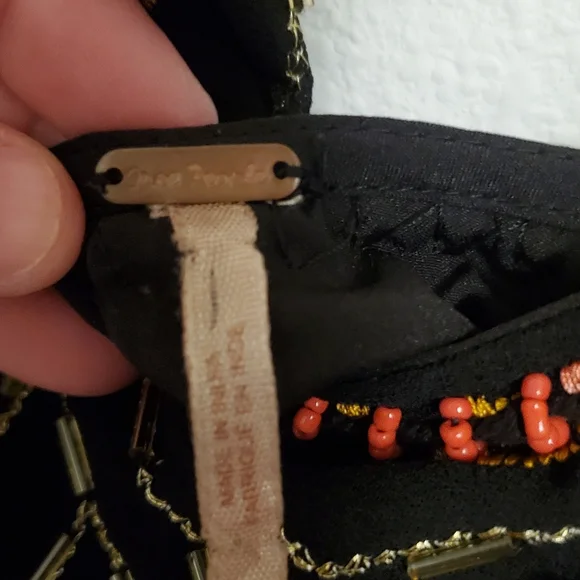 Free People Embellished Black Beaded Geometric Mini Shift Dress Festival Boho - Picture 2 of 6